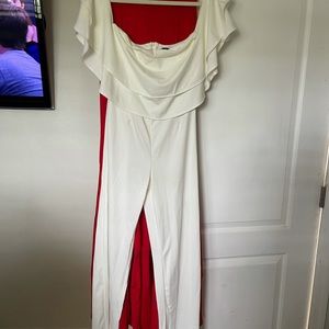 White off shoulder jumpsuit